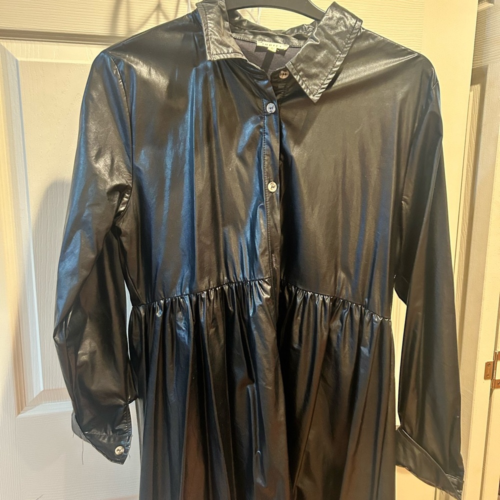 JODIFL Glossy Black Collared Leather Dress